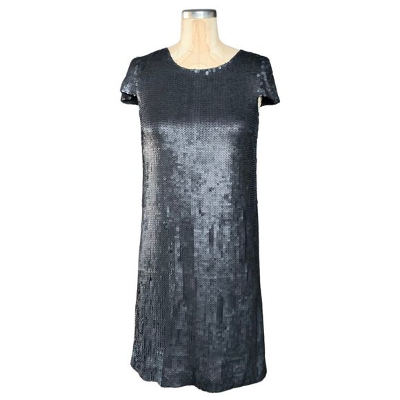 Theory Maryanka Black Silk Sequin Cap Sleeve Shift Dress Womens Size 0 - Picture 1 of 6